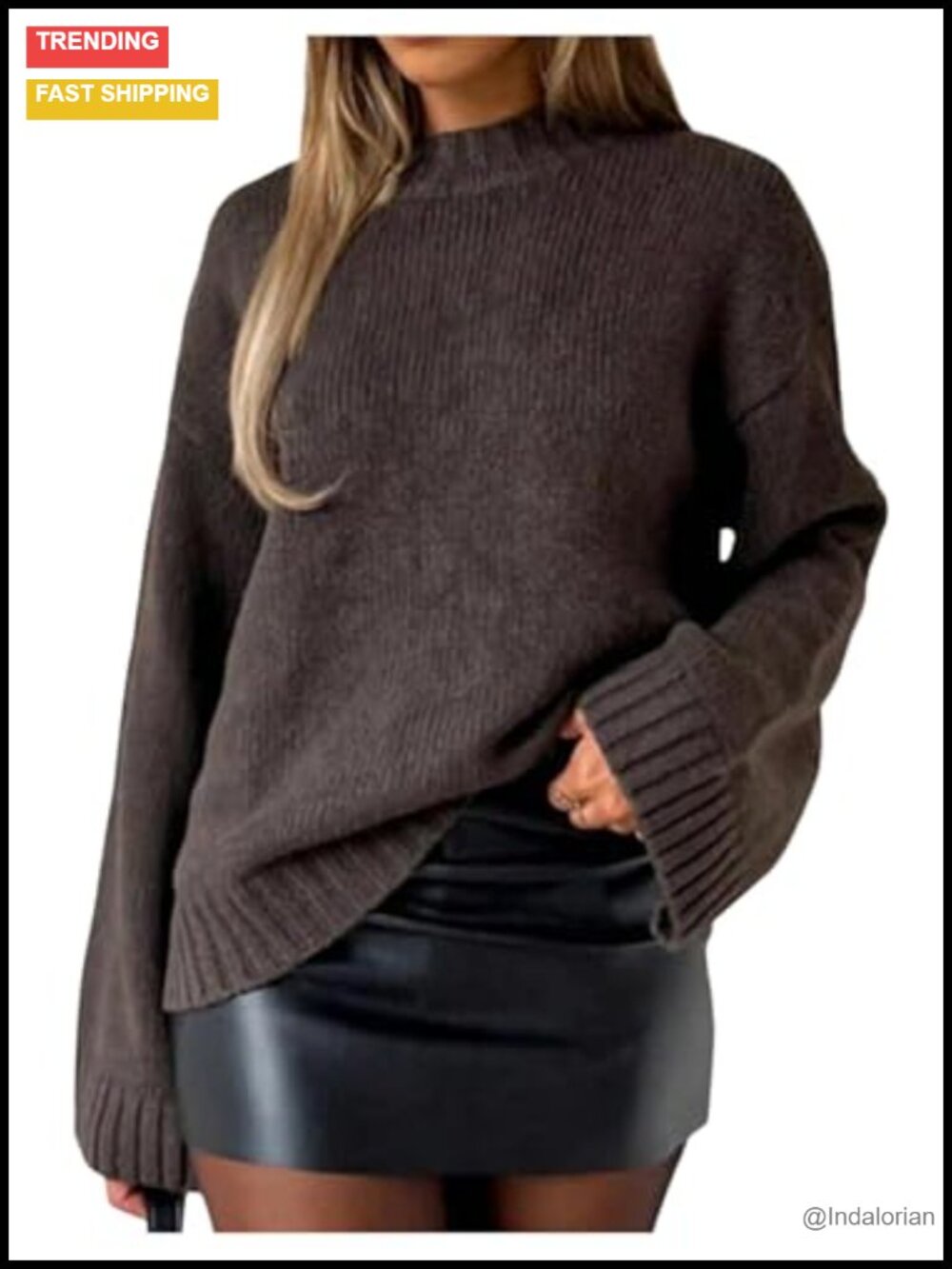 Mock Neck Chunky Knit Cropped Sweater Pullover Loose Fit Fall Winter